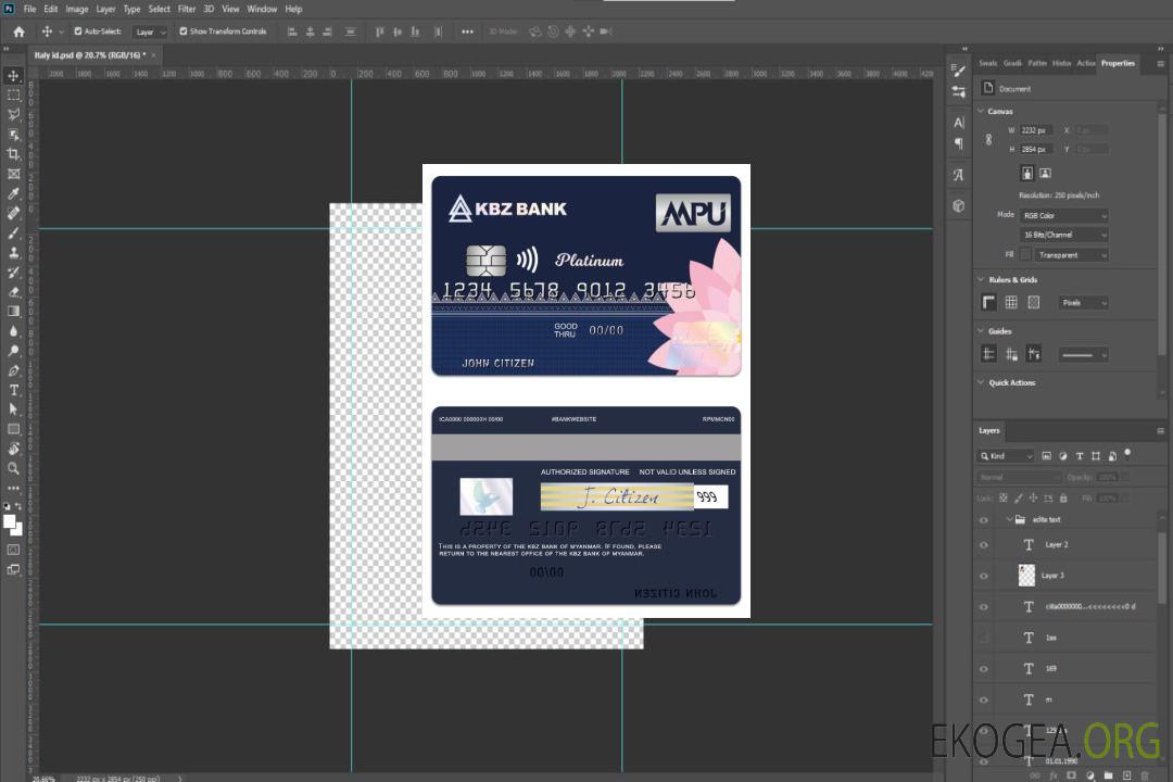 Myanmar KBZ Bank UnionPay carte de crédit platine template
